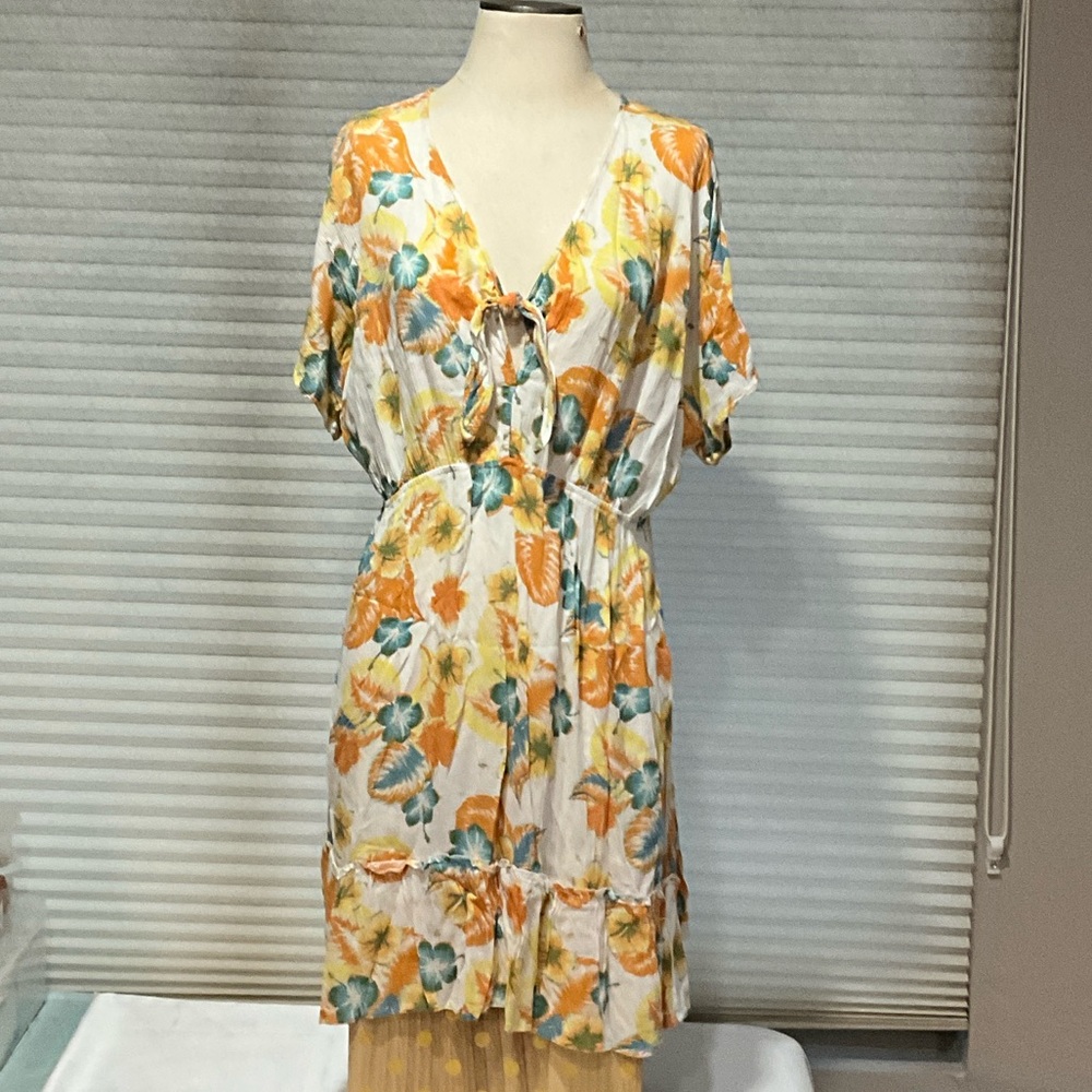 Roxy Floral Midi Dress - Orange and Blue